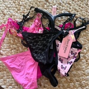 Juicy Couture Pink & Black Thong Panty Variety Pack